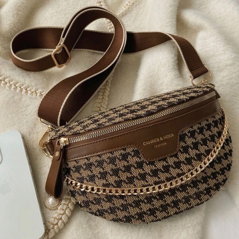 NEW Houndstooth Chain Belt Bag